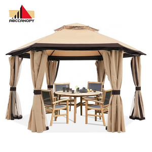 10'x10' Gazebos Patios Outdoor Hexagonal Gazebo with Netting and Privacy Curtains by ABCCANOPY