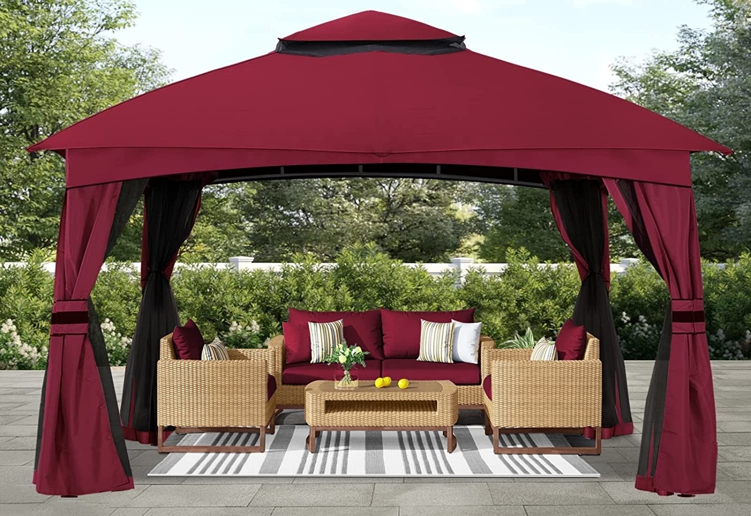 Moorehead Patio Gazebo 10 Ft x 10 Ft with Netting and Pole Covering by ABCCANOPY