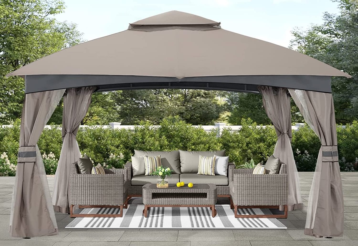 Patio Gazebo 10x12 Ft Outdoor Garden Tent Roman Gazebos with Bug Net