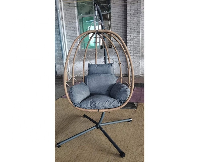 Foldable Rattan Swing Patio Garden Hanging Egg Chair with Cushion and Cover