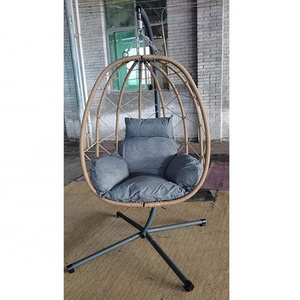 Foldable Rattan Swing Patio Garden Hanging Egg Chair with Cushion and Cover