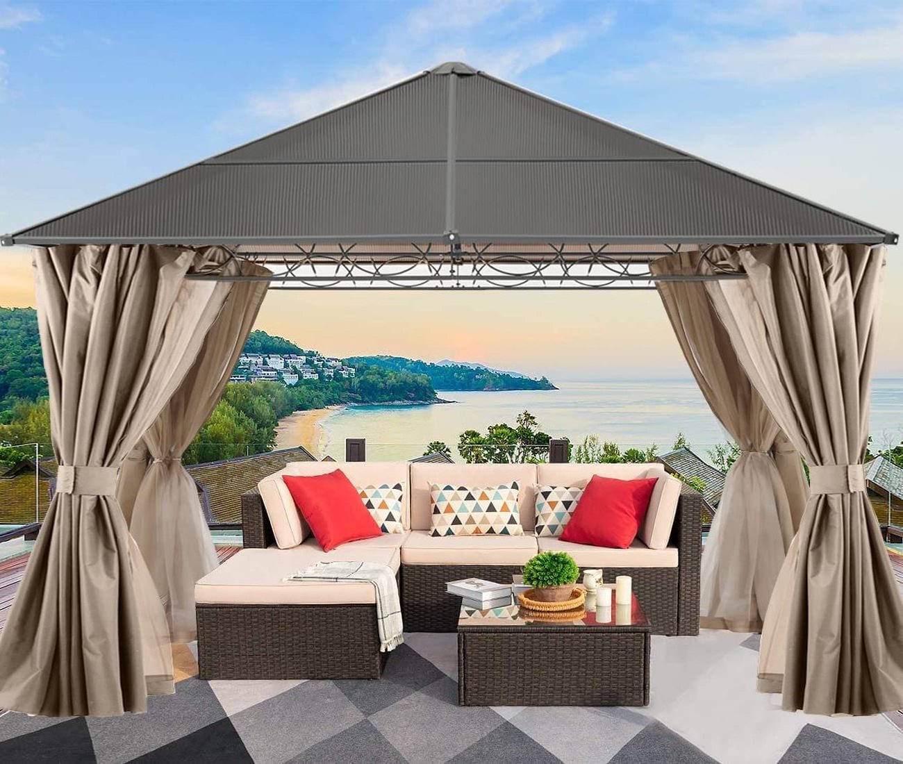 ABCCANOPY Outdoor Hardtop Aluminum Patio Gazebo with Mosquito Netting Screen Walls Curtain (10x10,Dark Grey)