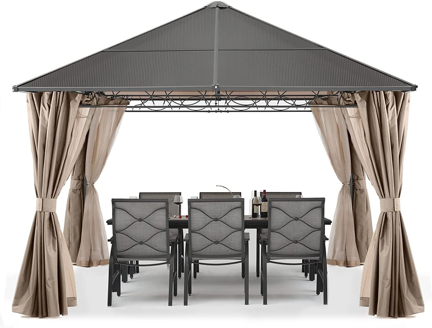 ABCCANOPY Outdoor Hardtop Aluminum Patio Gazebo with Mosquito Netting Screen Walls Curtain (10x10,Dark Grey)