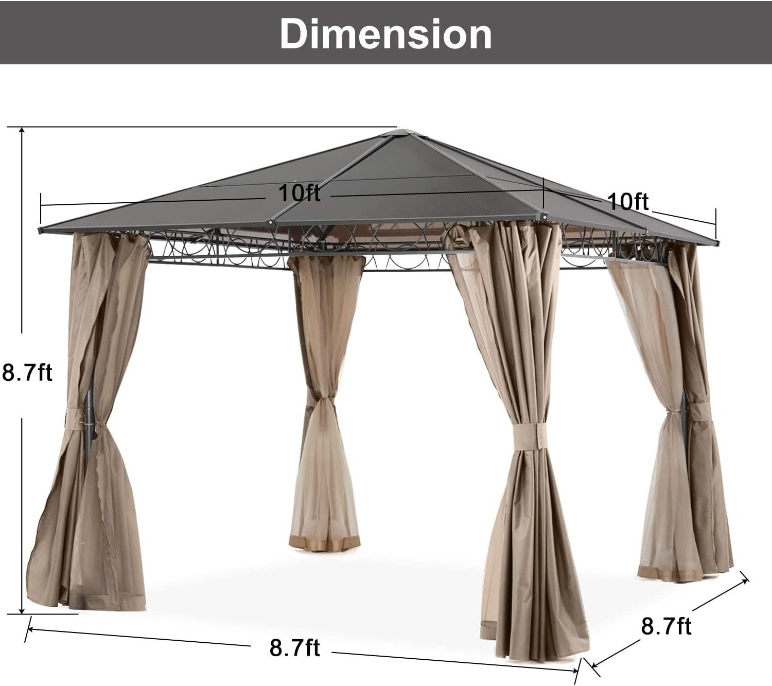 ABCCANOPY Outdoor Hardtop Aluminum Patio Gazebo with Mosquito Netting Screen Walls Curtain (10x10,Dark Grey)