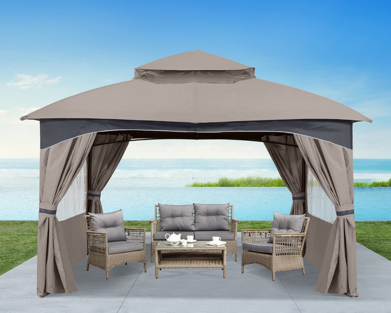 8'x8' Rip-Lock Gazebo Outdoor Canopy Tent Patio Shades Waterproof Canopies Sun Shade With Window