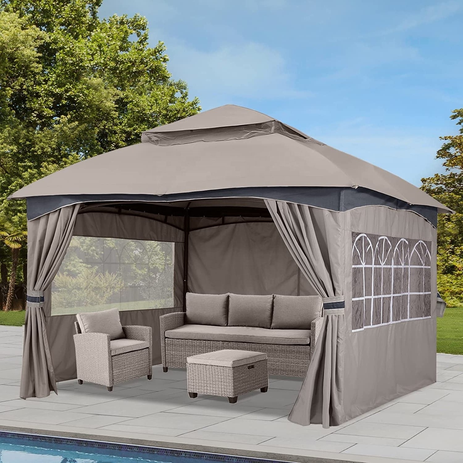 8'x8' Rip-Lock Gazebo Outdoor Canopy Tent Patio Shades Waterproof Canopies Sun Shade With Window