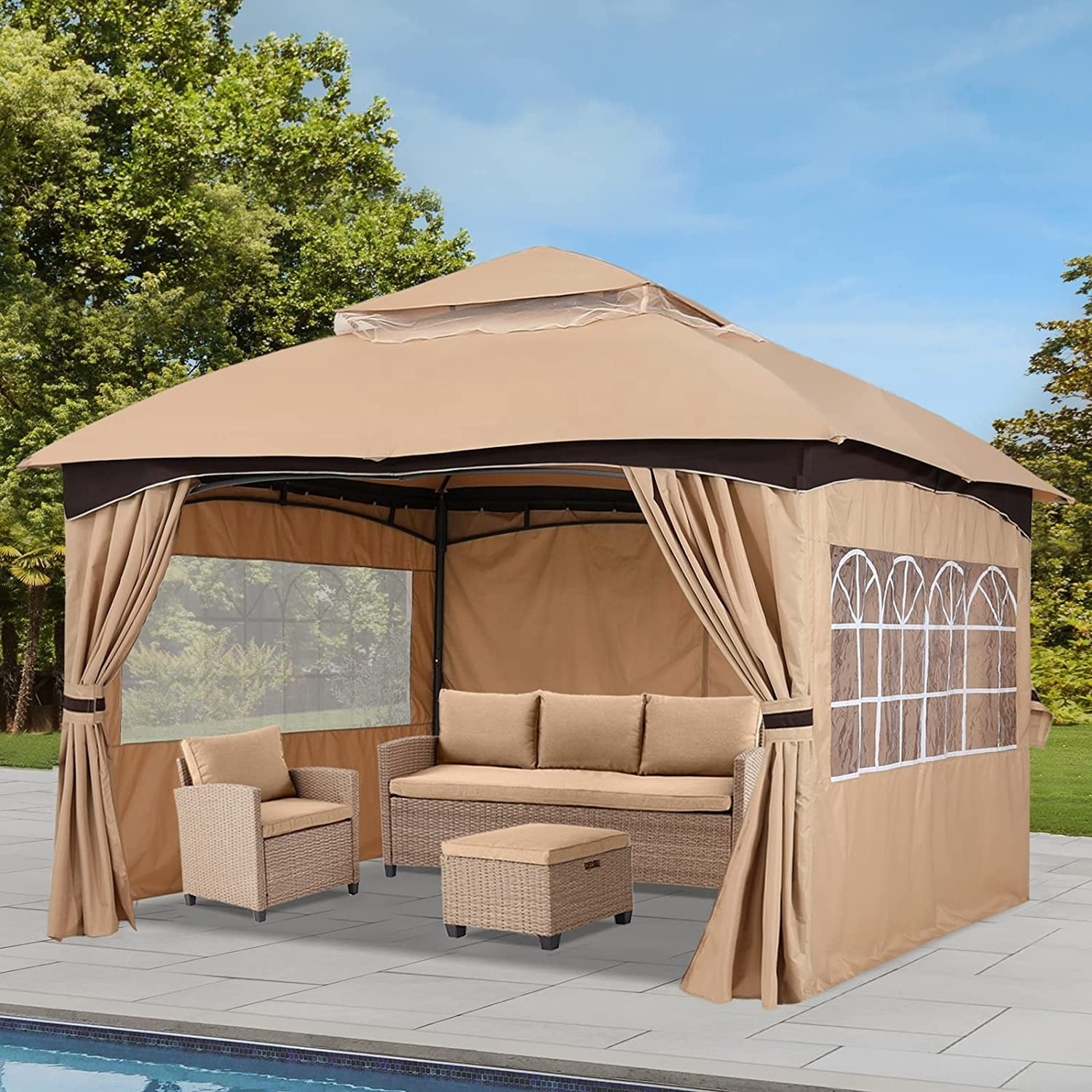 10 X 12 FT Outdoor Garden Stand Leisure 100% Waterproof Gazebo With Sides UV Protection Bali Gazebo Pergola