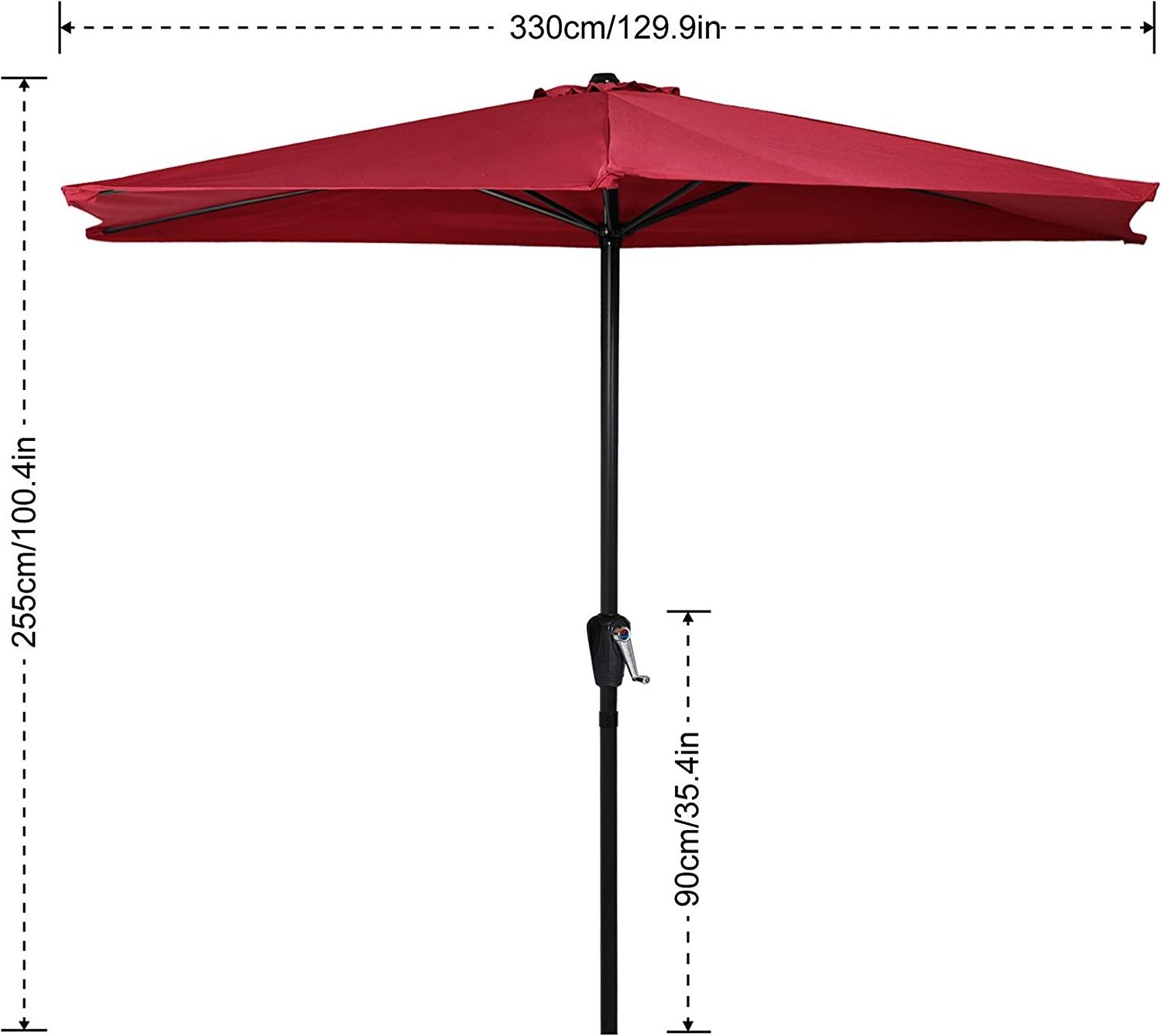 Balcony Half Umbrella with Crank, Semi Round Circular Umbrella