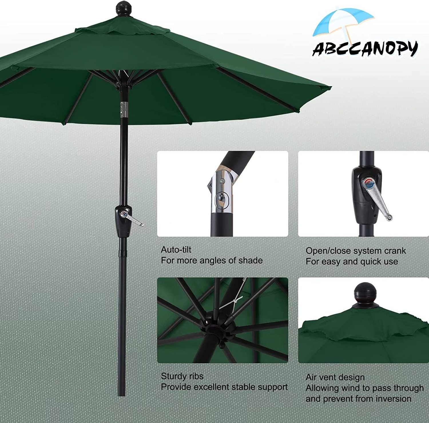 Simple Deluxe Patio Umbrella Outdoor, UV Protection Sunshade with Push Button Tilt/Crank and 8 Sturdy Ribs, for Table Garden Law