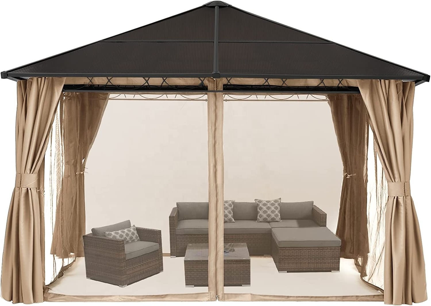 ABCCANOPY Hardtop Gazebo 12x10 Pergola Swimming Pool And Gazebo With Curtains Netting Hardtop Gazebo Heavy Duty