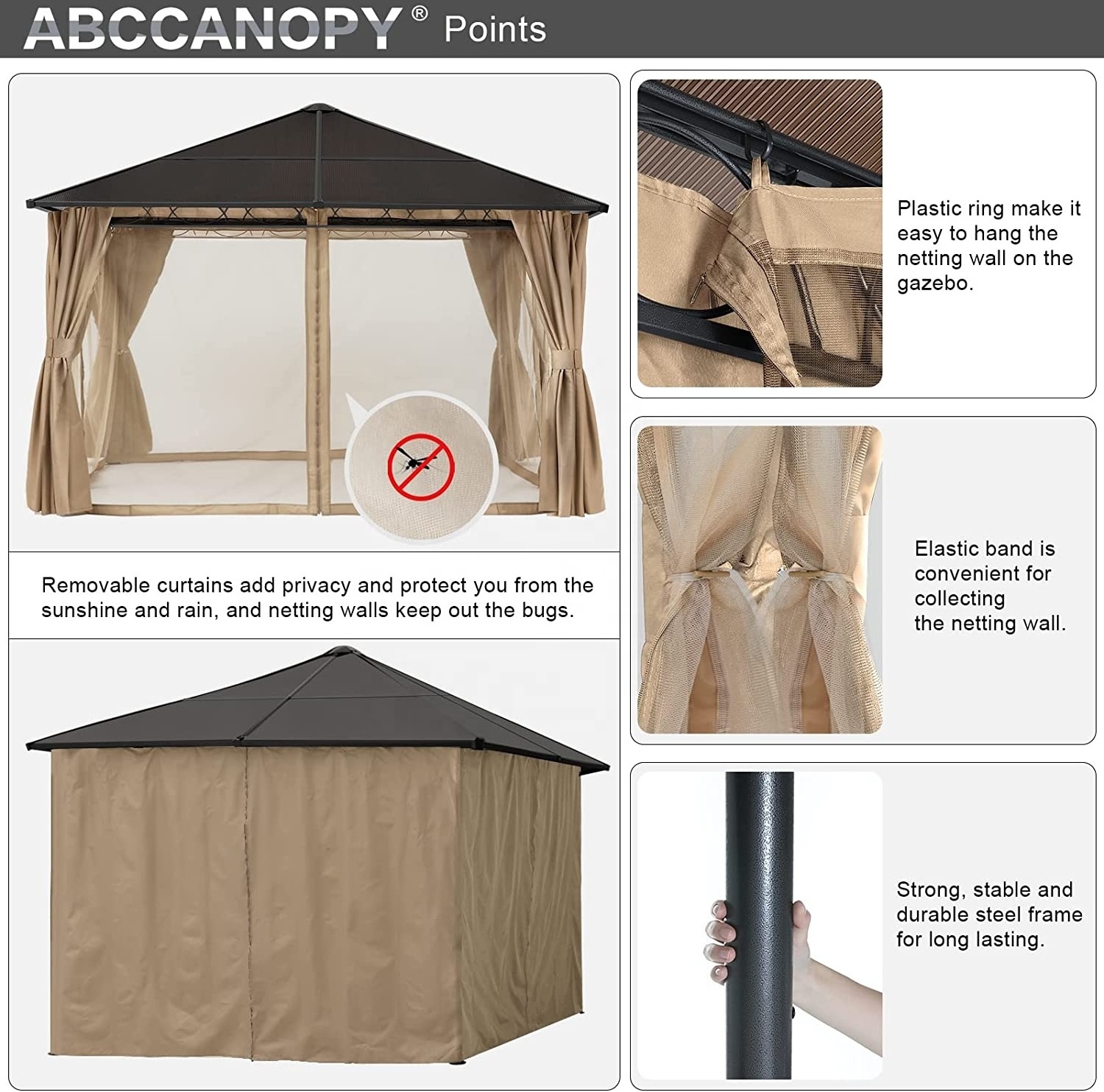 ABCCANOPY Hardtop Gazebo 12x10 Pergola Swimming Pool And Gazebo With Curtains Netting Hardtop Gazebo Heavy Duty