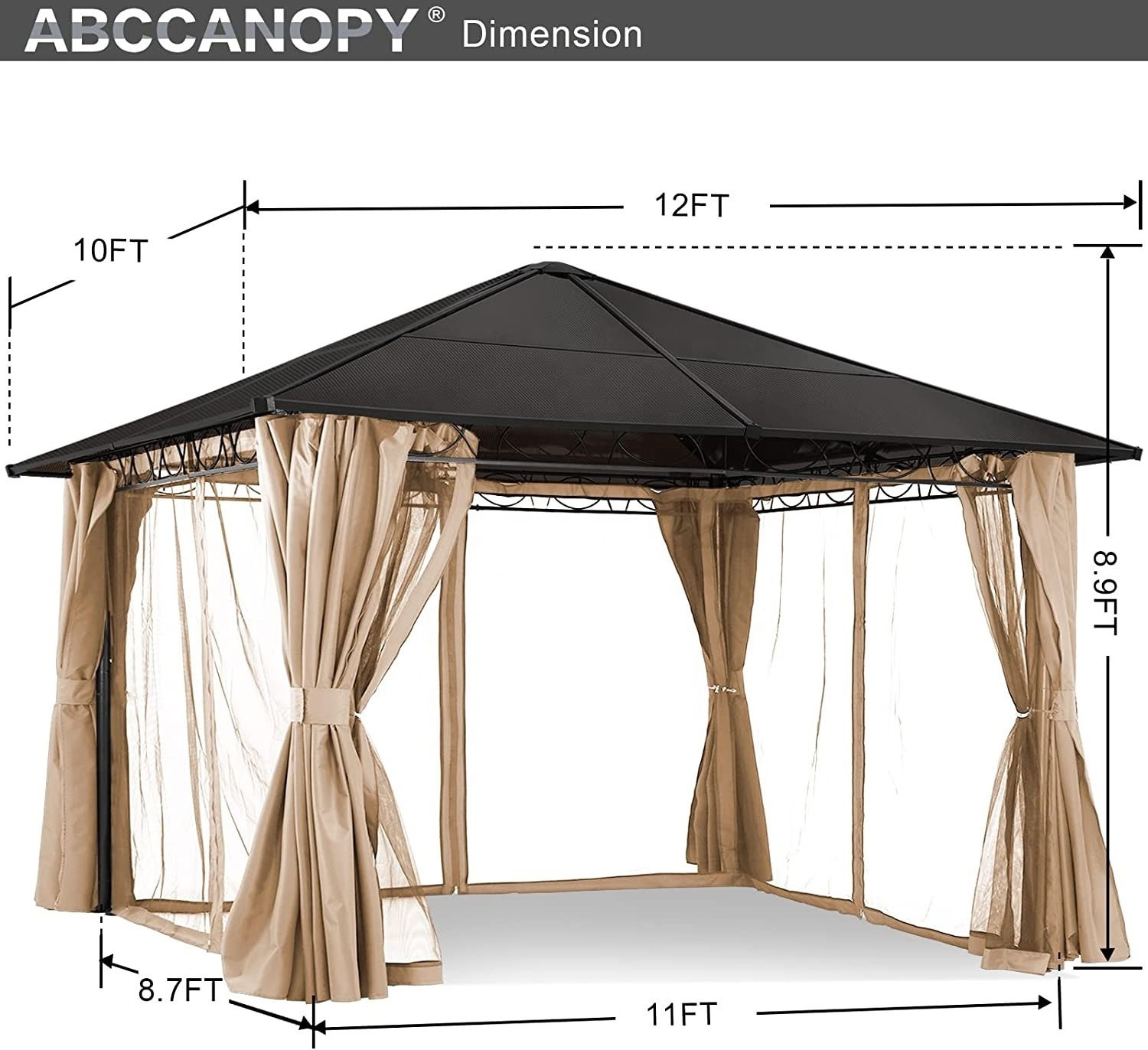 ABCCANOPY Hardtop Gazebo 12x10 Pergola Swimming Pool And Gazebo With Curtains Netting Hardtop Gazebo Heavy Duty