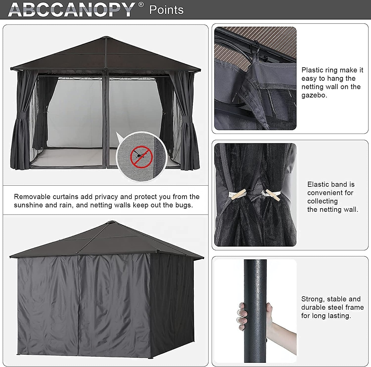 ABCCANOPY Hardtop Gazebo For Patio Screen House Backyard Sun Gazebo Tent Hardtop Gazebo 10x12 Heavy Duty With Sides