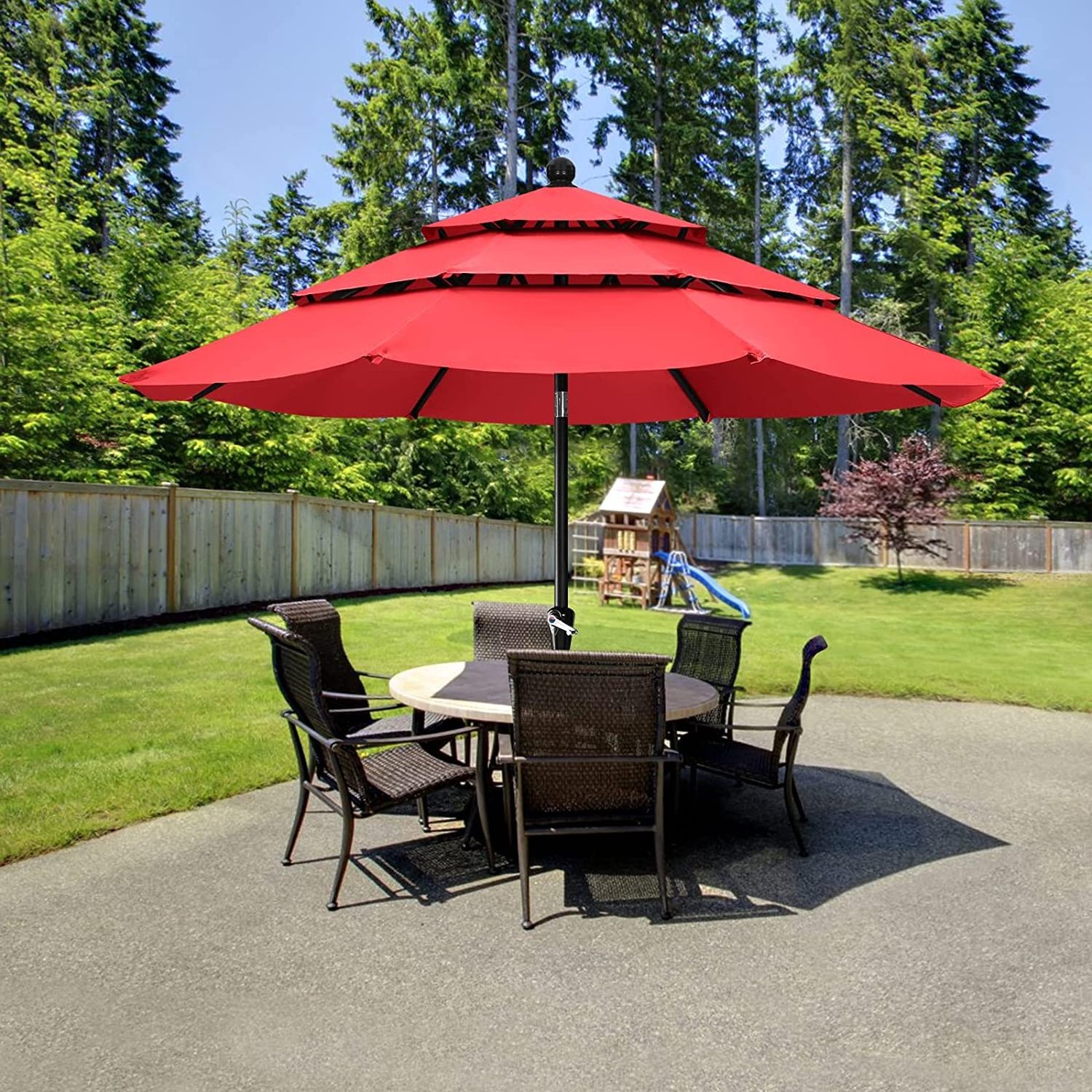 Hot Sale Three Layer Patio Umbrella with Steel Shaft for Garden Using