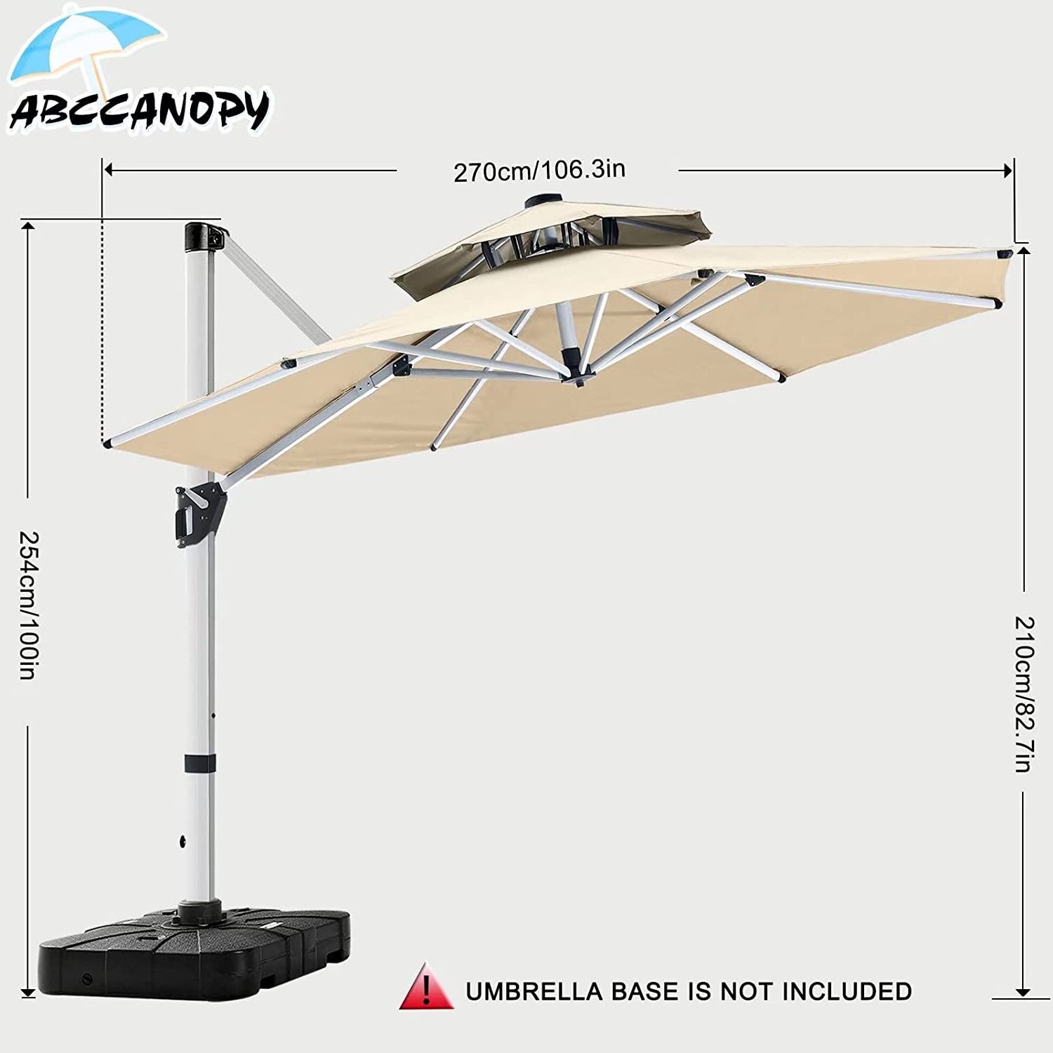 ABCCANOPY 10FT Cantilever Patio Umbrella Double Top Square Umbrella Outdoor Offset Umbrella with 360 Rotation