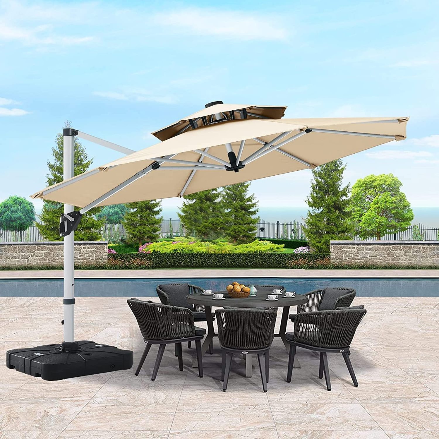 ABCCANOPY 10FT Cantilever Patio Umbrella Double Top Square Umbrella Outdoor Offset Umbrella with 360 Rotation