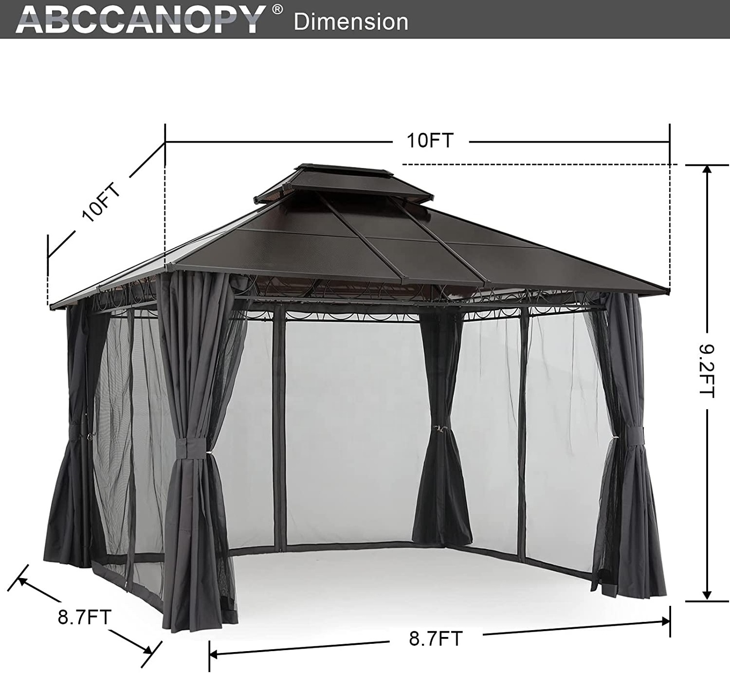 ABCCANOPY 10x10 Double Roof Hardtop Patio Large Gazebo Gazebo Outdoor Garden With Curtains And Netting Pergola Gazebo