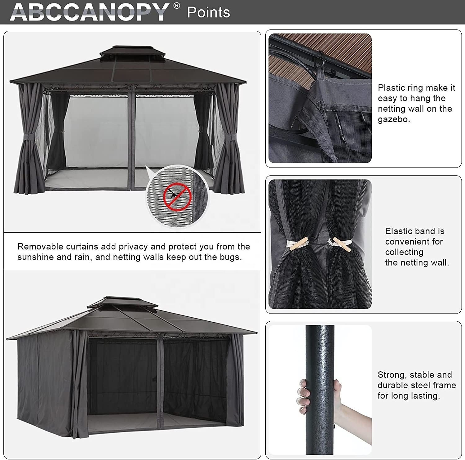 ABCCANOPY 10x10 Double Roof Hardtop Patio Large Gazebo Gazebo Outdoor Garden With Curtains And Netting Pergola Gazebo