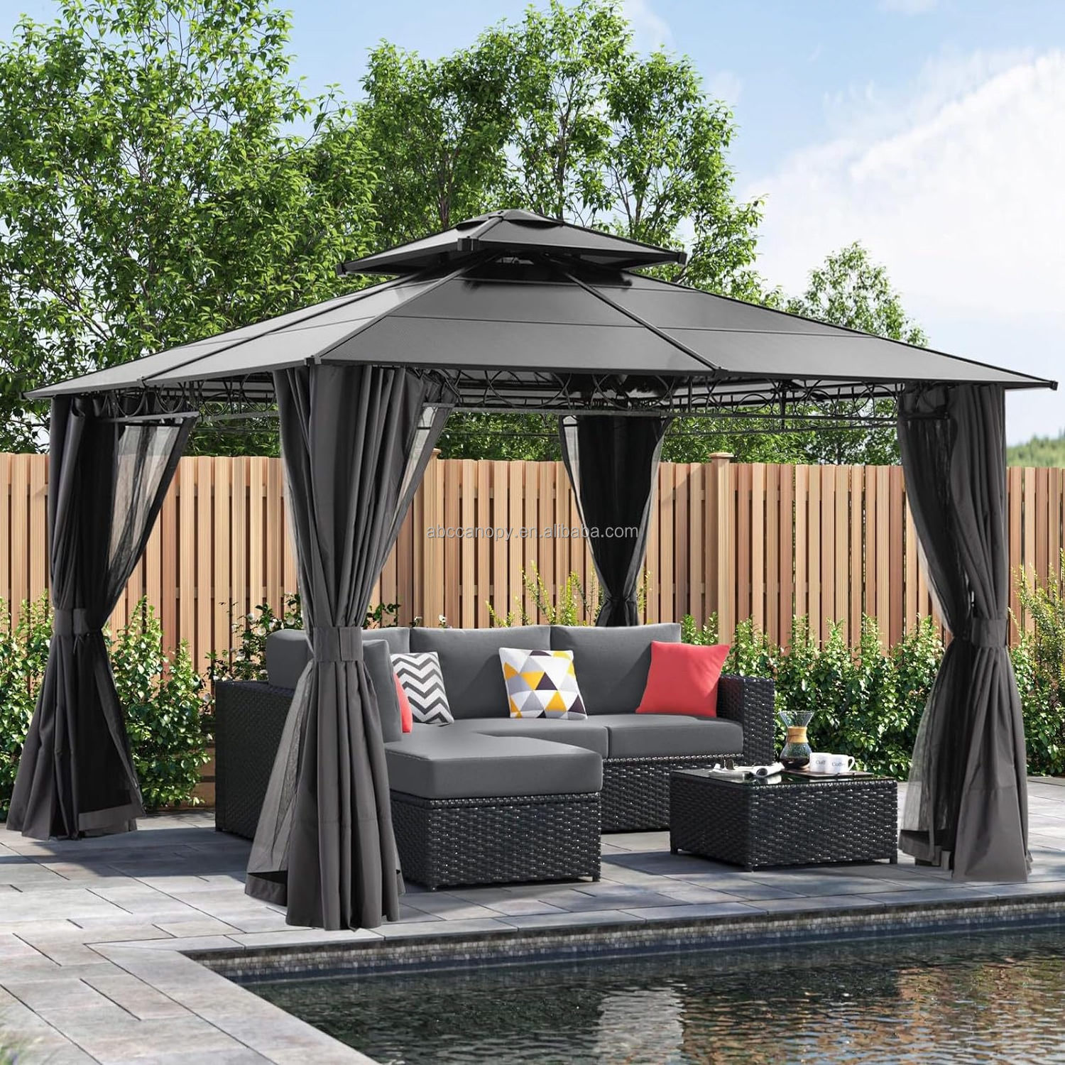 ABCCANOPY 10x10 Double Roof Hardtop Patio Large Gazebo Gazebo Outdoor Garden With Curtains And Netting Pergola Gazebo