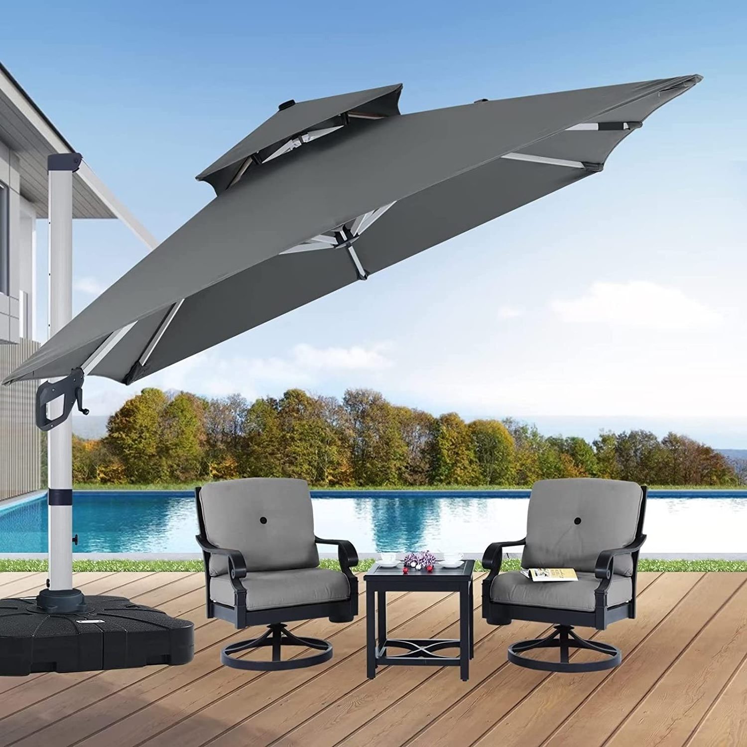 Roman Folding Cantilever Parasols Outdoor Aluminum Frame Patio Sunshade Umbrellas