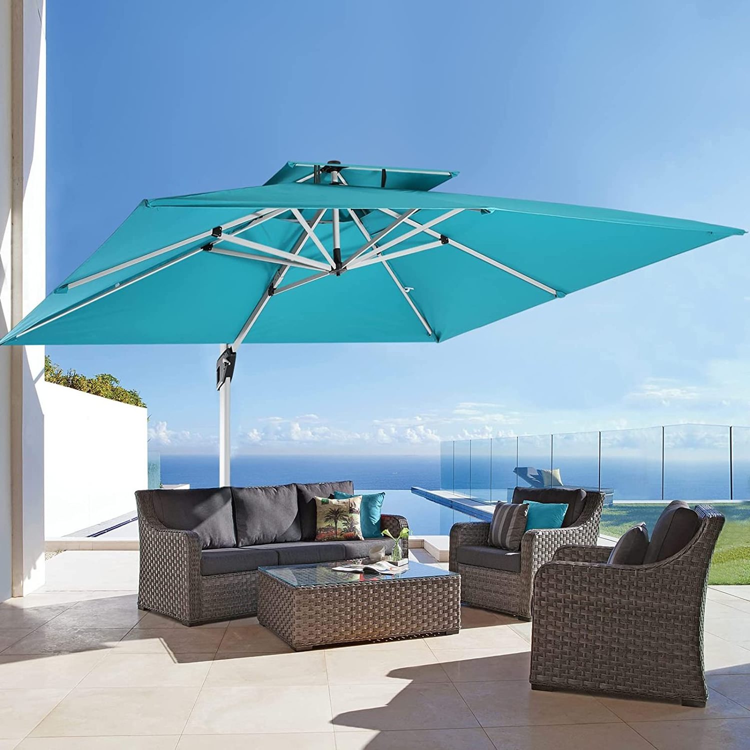 Anti-UV Folding Cantilever Aluminum Parasols Umbrellas for Patio Sunshades