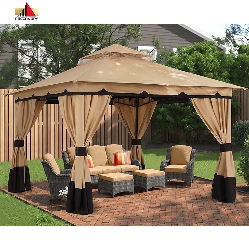 ABCCANOPY Gazebo Outdoor 10x12 Patio Garden Gazebo Canopy With Curtains Khaki Top Backyard Gazebo Tent