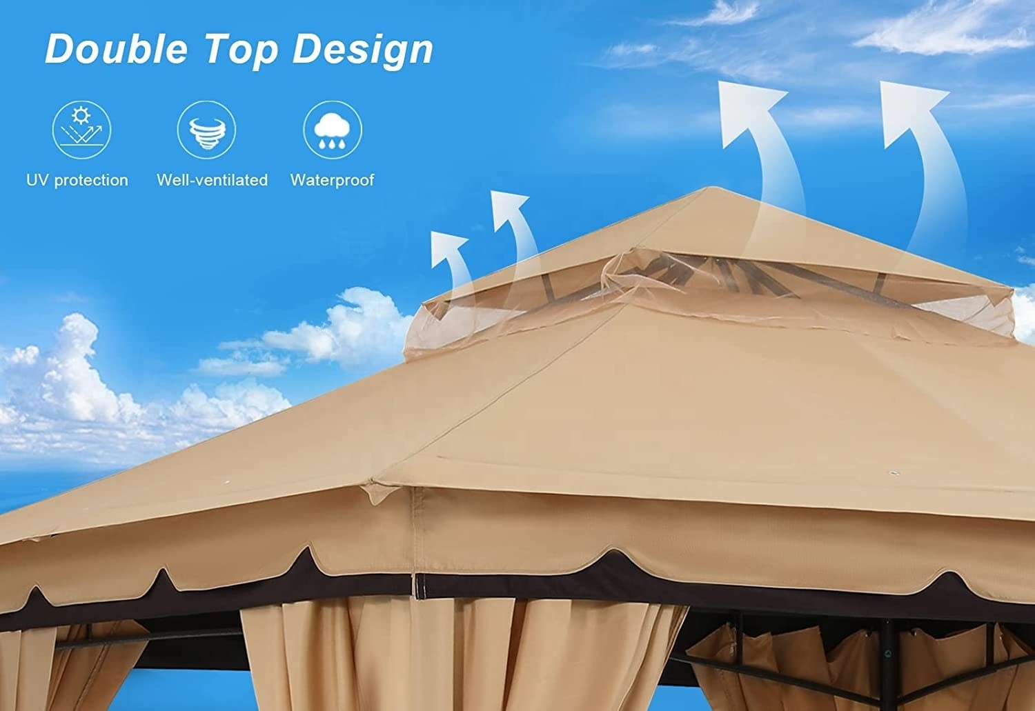 ABCCANOPY Gazebo Outdoor 10x12 Patio Garden Gazebo Canopy With Curtains Khaki Top Backyard Gazebo Tent