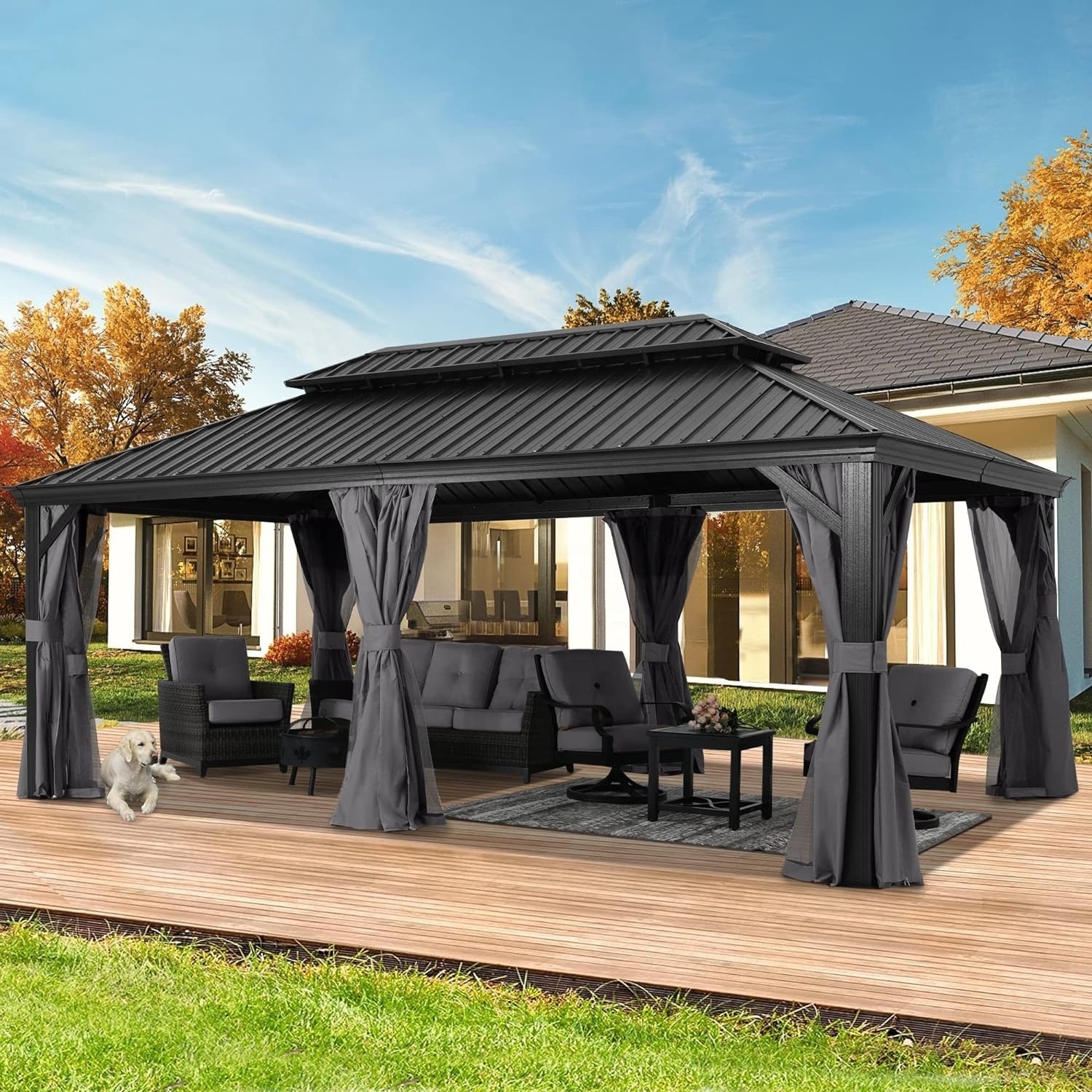 ABCCANOPY 10 X 12 Hardtop Gazebo For Home 2 Tier Roof Black Pavilion Outdoor Gazebo With Metal Roof Hot Tub Gazebo