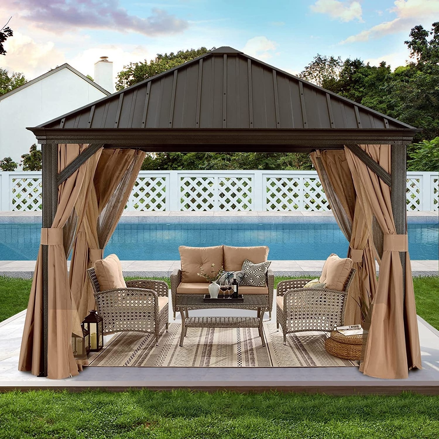 ABCCANOPY 3x3 Aluminum Gazebo Permanent Outdoor Aluminum Pavilion Garden Gazebo Coated Frame Hardtop Gazebo