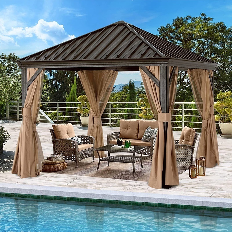 ABCCANOPY 3x3 Aluminum Gazebo Permanent Outdoor Aluminum Pavilion Garden Gazebo Coated Frame Hardtop Gazebo