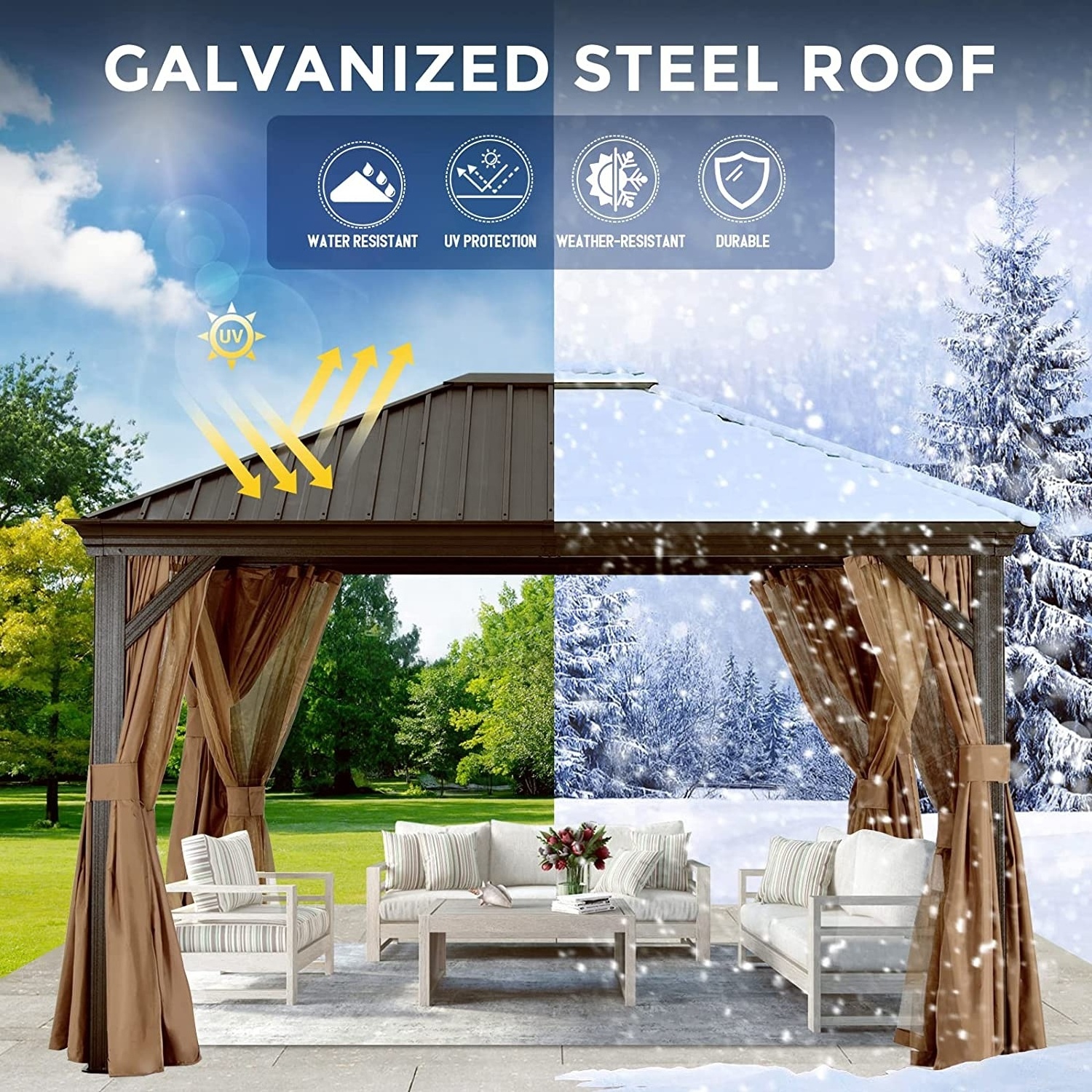 10x12 ABCCanopy Single Roof Aluminum Hardtop Patio Gazebo with Galvanized Steel Roof