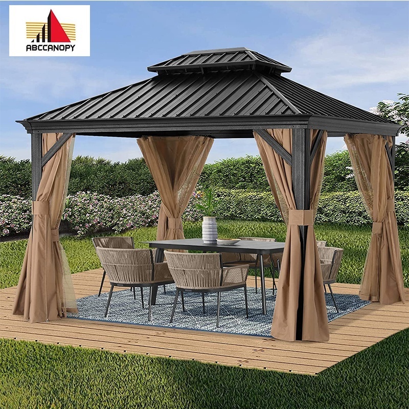 ABCCANOPY 10x12 Gazebos Double Roof Galvanized Steel Canopy Outdoor Aluminum Frame Permanent Metal Pavilion  Partyzelt