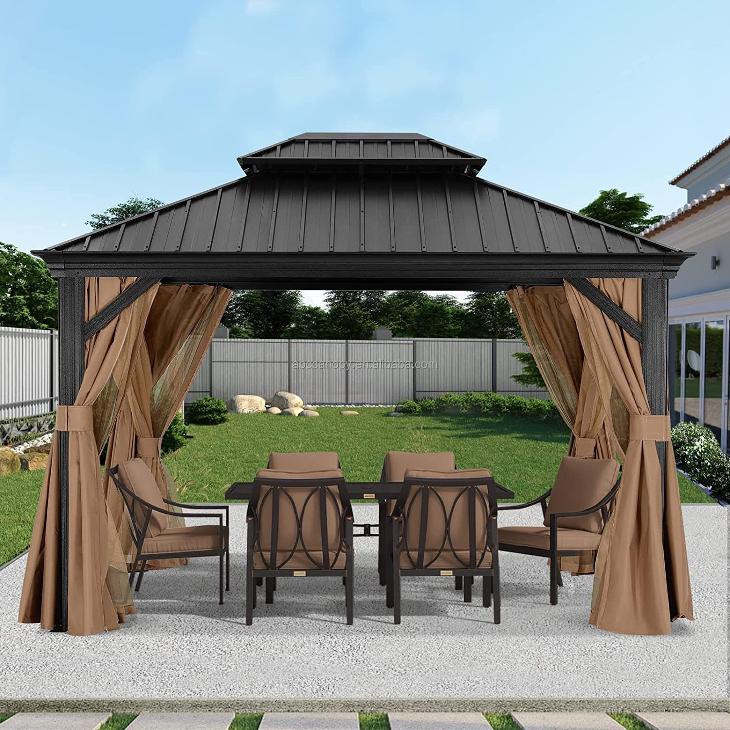 ABCCANOPY 10x12 Gazebos Double Roof Galvanized Steel Canopy Outdoor Aluminum Frame Permanent Metal Pavilion  Partyzelt