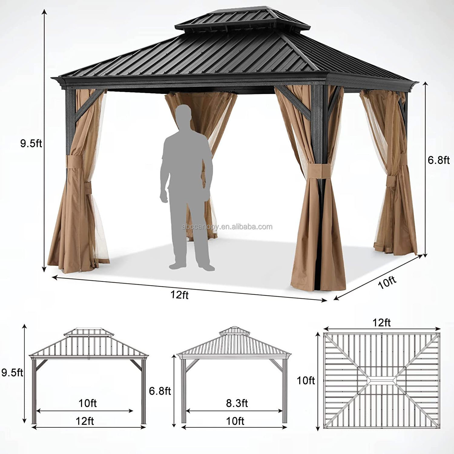 ABCCANOPY 10x12 Gazebos Double Roof Galvanized Steel Canopy Outdoor Aluminum Frame Permanent Metal Pavilion  Partyzelt