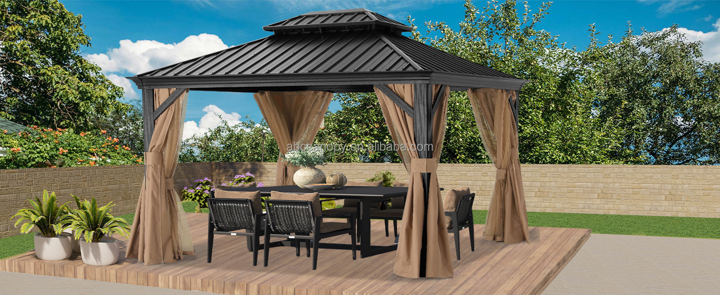 ABCCANOPY 10x12 Gazebos Double Roof Galvanized Steel Canopy Outdoor Aluminum Frame Permanent Metal Pavilion  Partyzelt