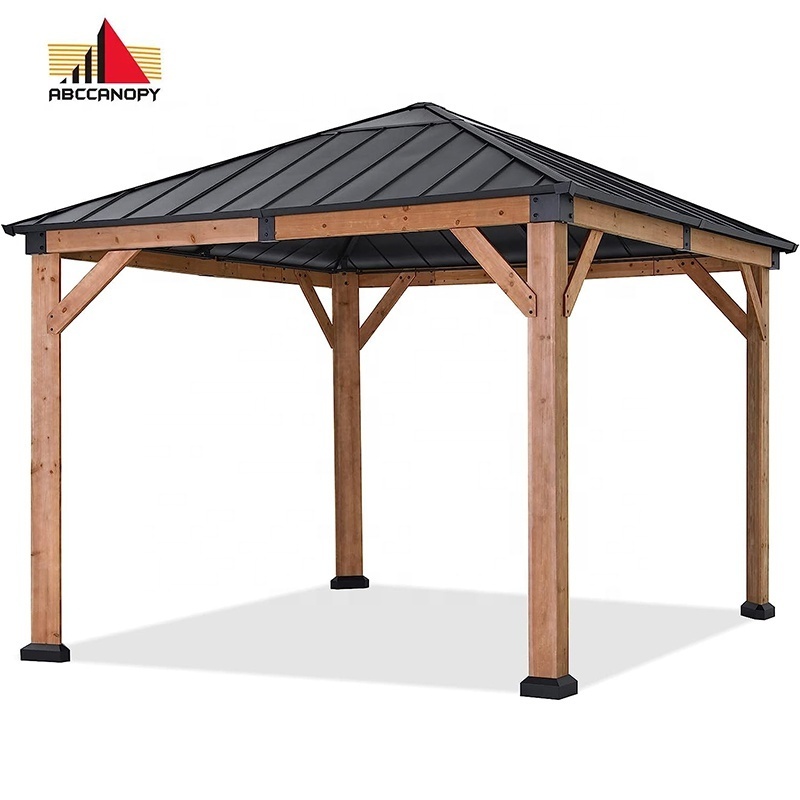 ABCCANOPY 11x11ft Wooden Gazebo For Sale Outdoor Polycarbonate Gazebo With Hardtop Metal Double Roof Japanese Gazebo