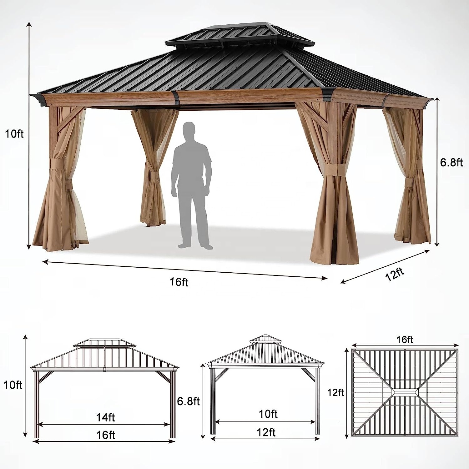 ABCCANOPY Outdoor Pavilion Aluminum Frame Gazebo Aluminium Pergola Aluminum Gazebo Pergola Backyard  Outdoor Spa Gazebo