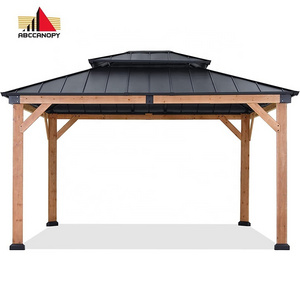 ABCCANOPY 11'x13' Gazebo Wood Outdoor Hardtop Gazebo Waterproof Cedar Wood Frame Double Roof Wood Garden Gazebo Tuinpaviljoenen