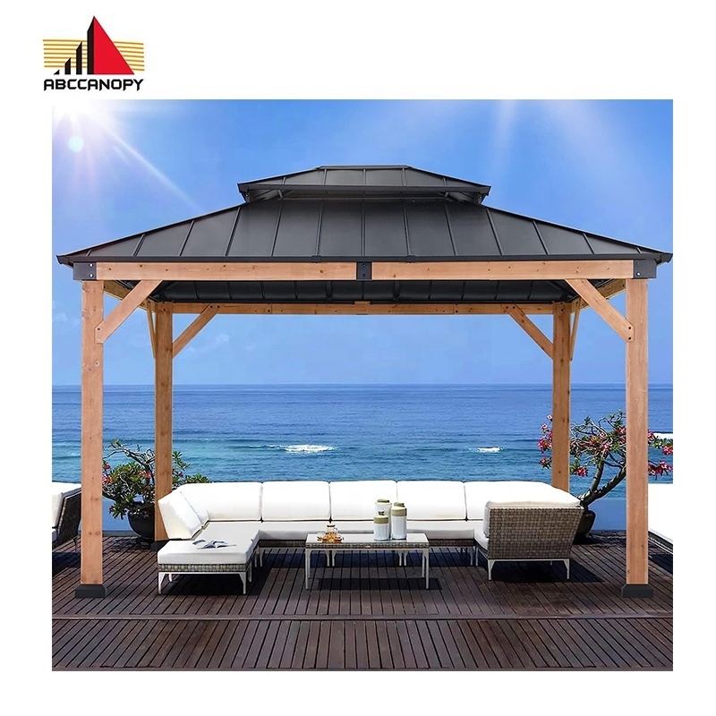 ABCCANOPY 12'x16' Cedar Frame Wood Gazebo Outdoor Luxury Steel 2-Tier Hardtop Roof Ceiling Hook Outdoor Pavilion Tuinpaviljoenen