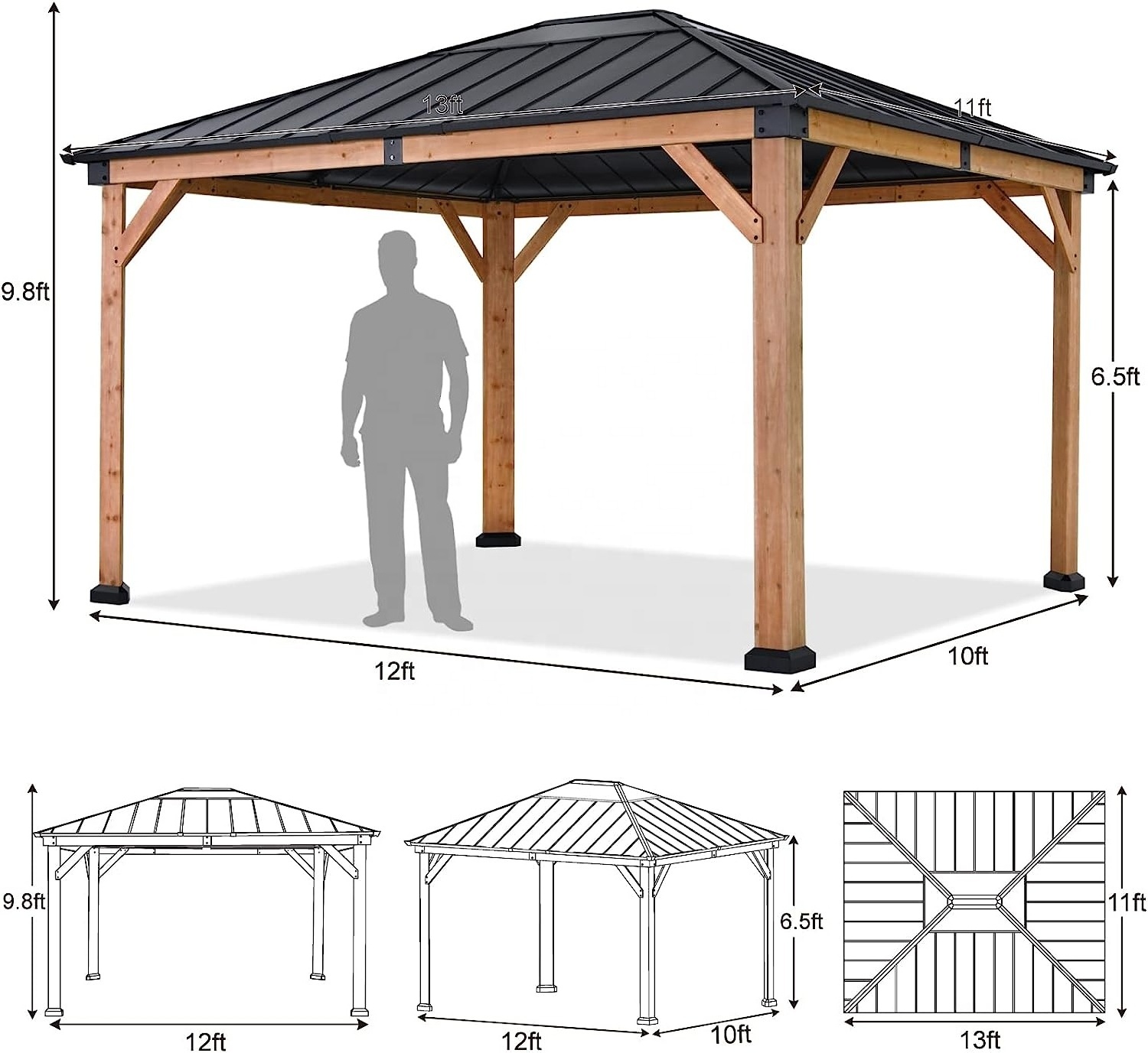 ABCCANOPY 11x13 Cedar Cheap Wooden Gazebo Outdoor Swing Wooden Gazebo Barbecue Gazebo Hardtop Roof  Outdoor Pavilion