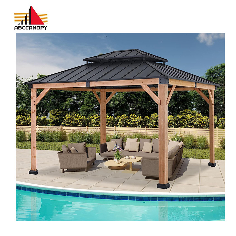 ABCCANOPY 10'x12' Cedar Wood Gazebo With Metal Roof Wood Gazebo Outdoor Luxury Pavilion Pergola Gazebo Double Roof