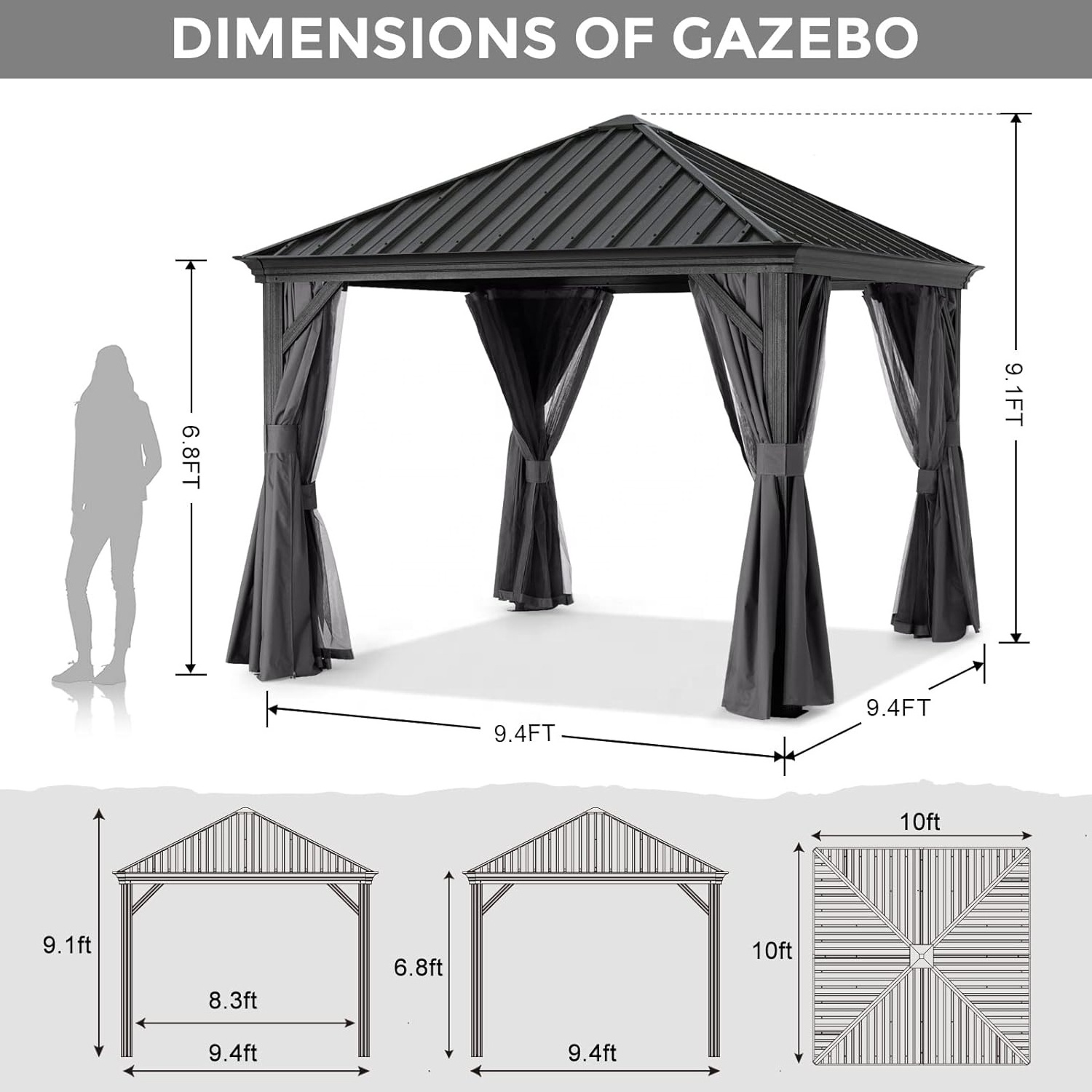 ABCCANOPY Luxury Garden Hardtop Gazebo Grey Aluminum Gazebo For Backyard Pavilion Gazebo Waterproof Roof Sunshade With Netting