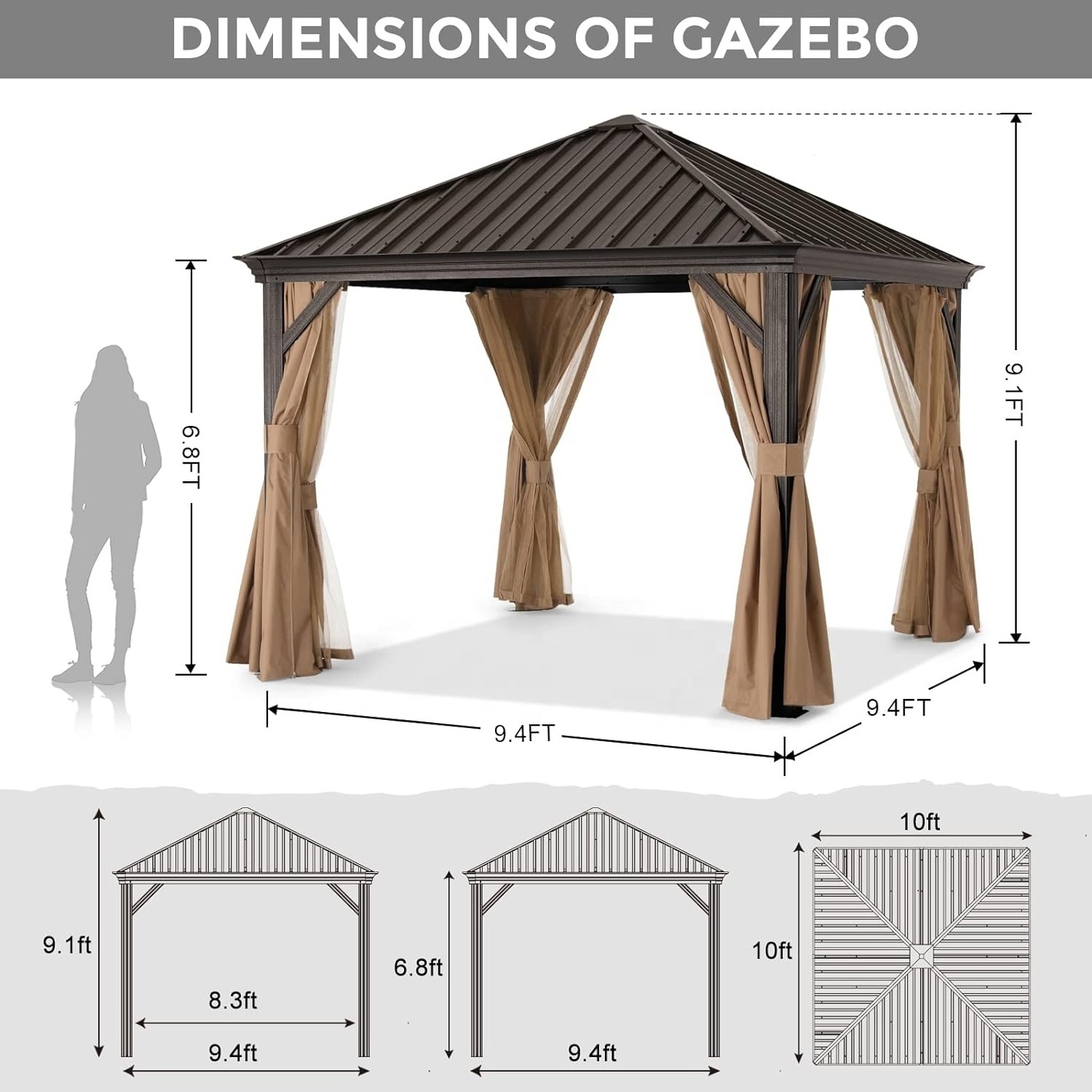 ABCCANOPY Gazebo Outdoor High Quality Aluminium Pergola Gazebo 10 X 10