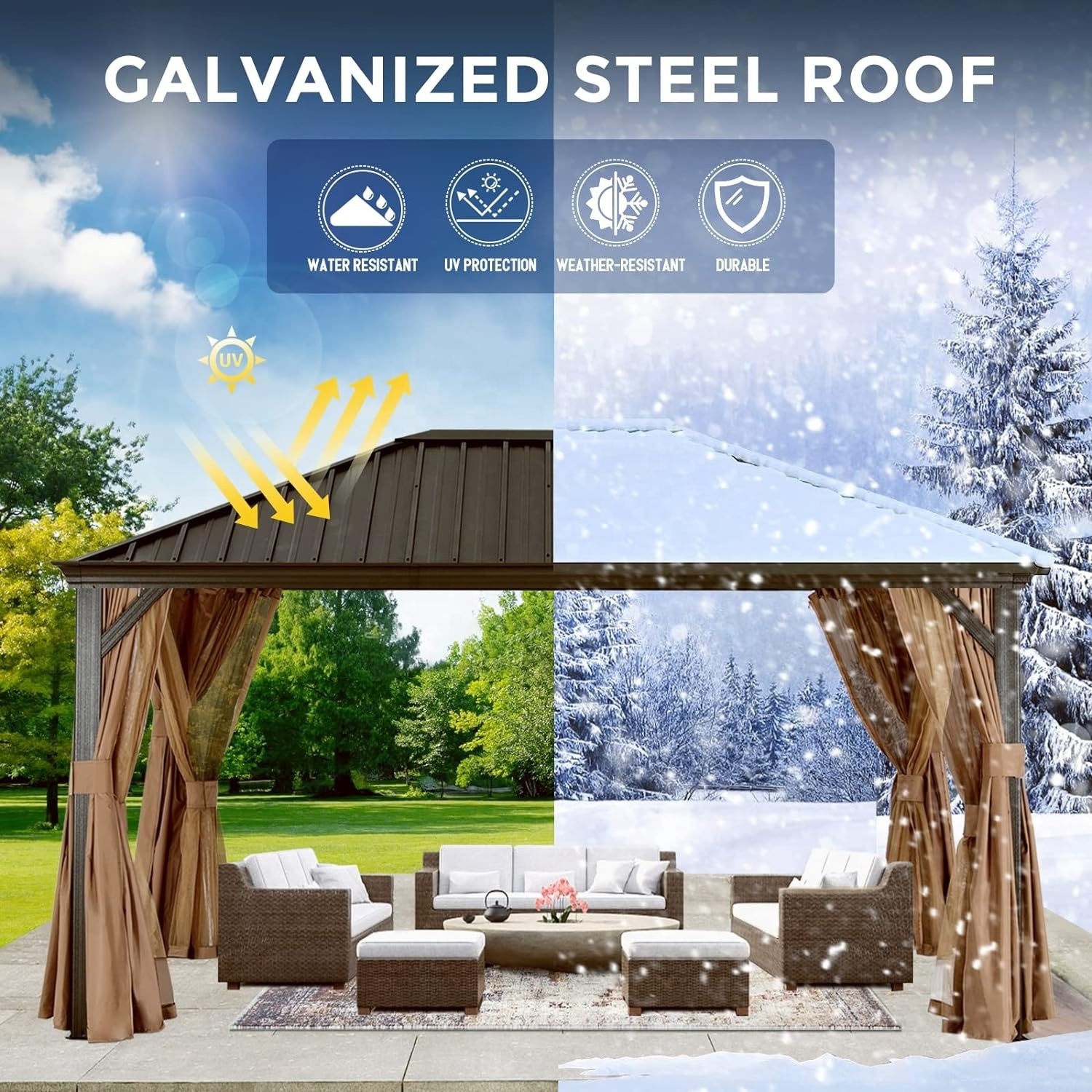 ABCCANOPY 12x16ft Pergola Aluminium Outdoor Waterproof Metal Gazebo Steel Roof Outdoor Pavilion Gartenpavillon