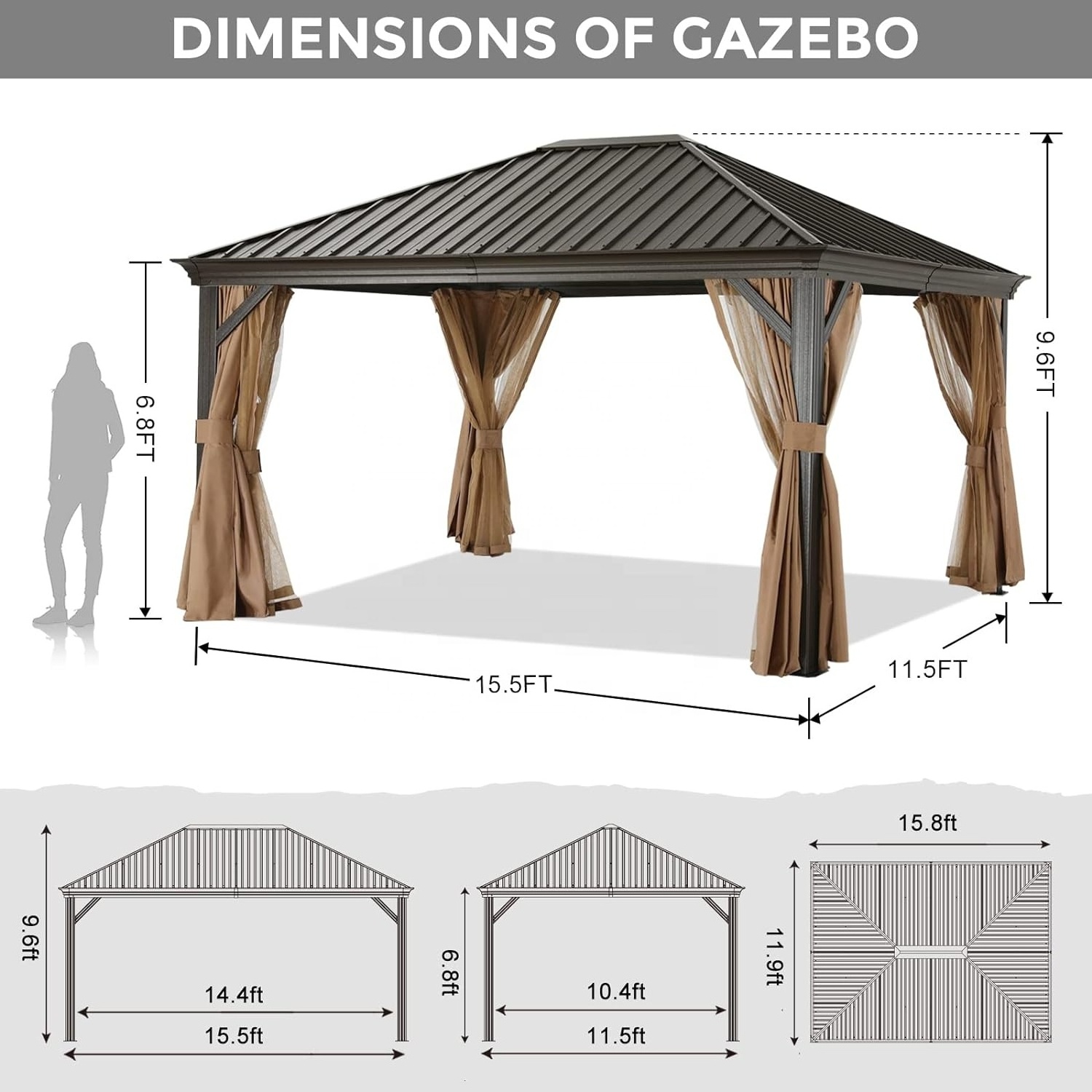 ABCCANOPY 12x16ft Pergola Aluminium Outdoor Waterproof Metal Gazebo Steel Roof Outdoor Pavilion Gartenpavillon