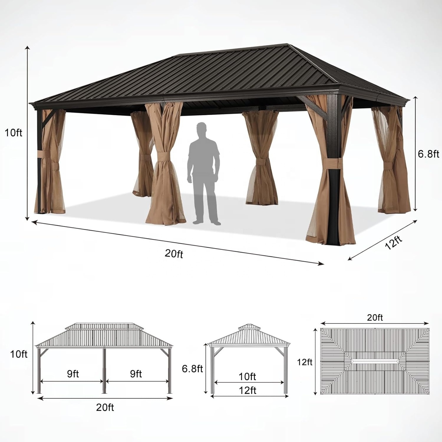 ABCCANOPY Luxury Garden Hardtop Gazebo Outdoor Aluminum Backyard Pavilion Waterproof Roof Sunshade Aluminum Garden Gazebo