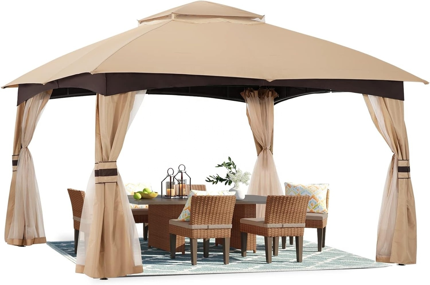 ABCCANOPY Paviljonki Soft Roof Gazebos 12 Ft. W x 10 Ft. D Steel Patio Gazebo Rip-Lock Fabric With PU Coating Altany Zamkniete