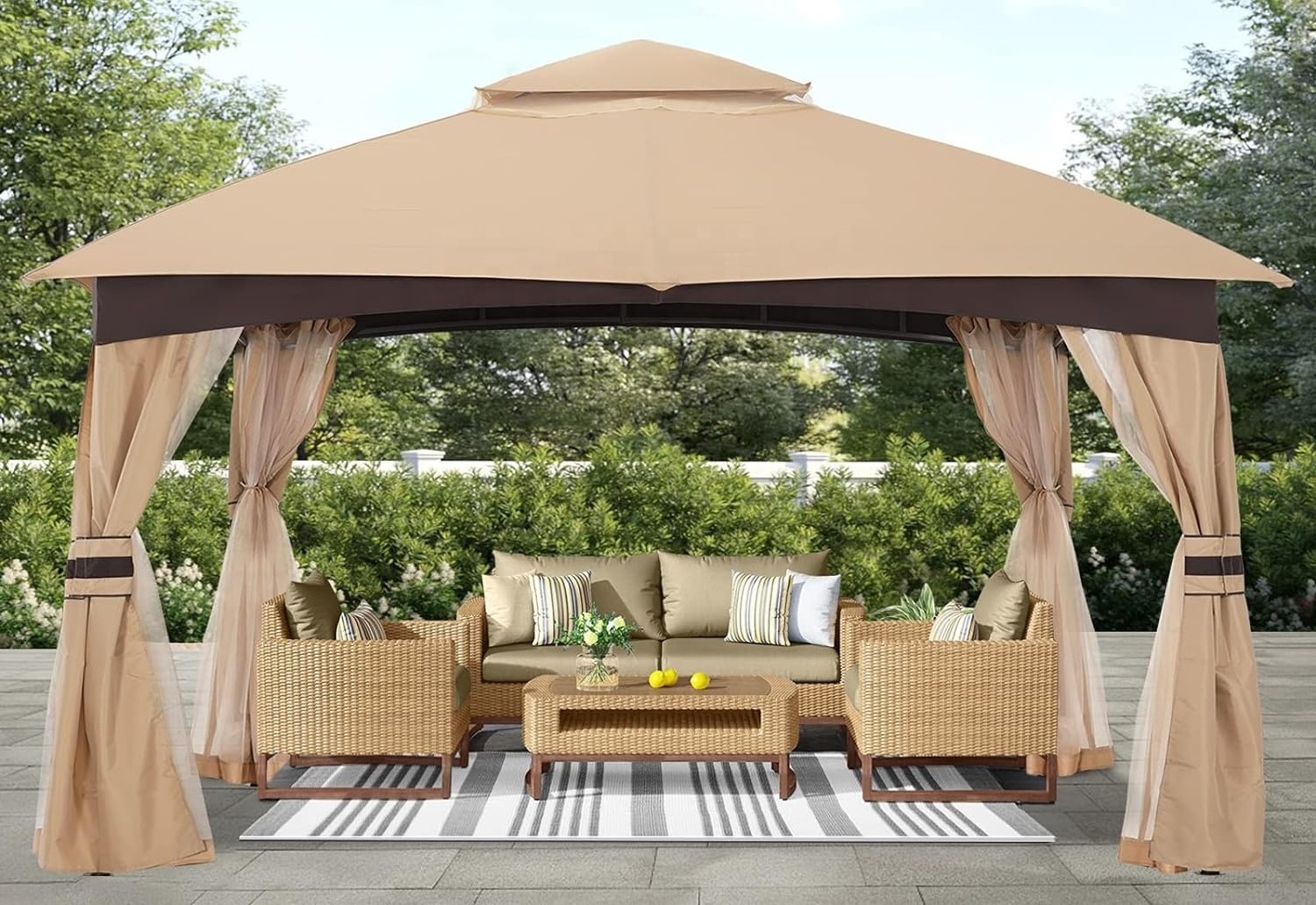 ABCCANOPY Paviljonki Soft Roof Gazebos 12 Ft. W x 10 Ft. D Steel Patio Gazebo Rip-Lock Fabric With PU Coating Altany Zamkniete