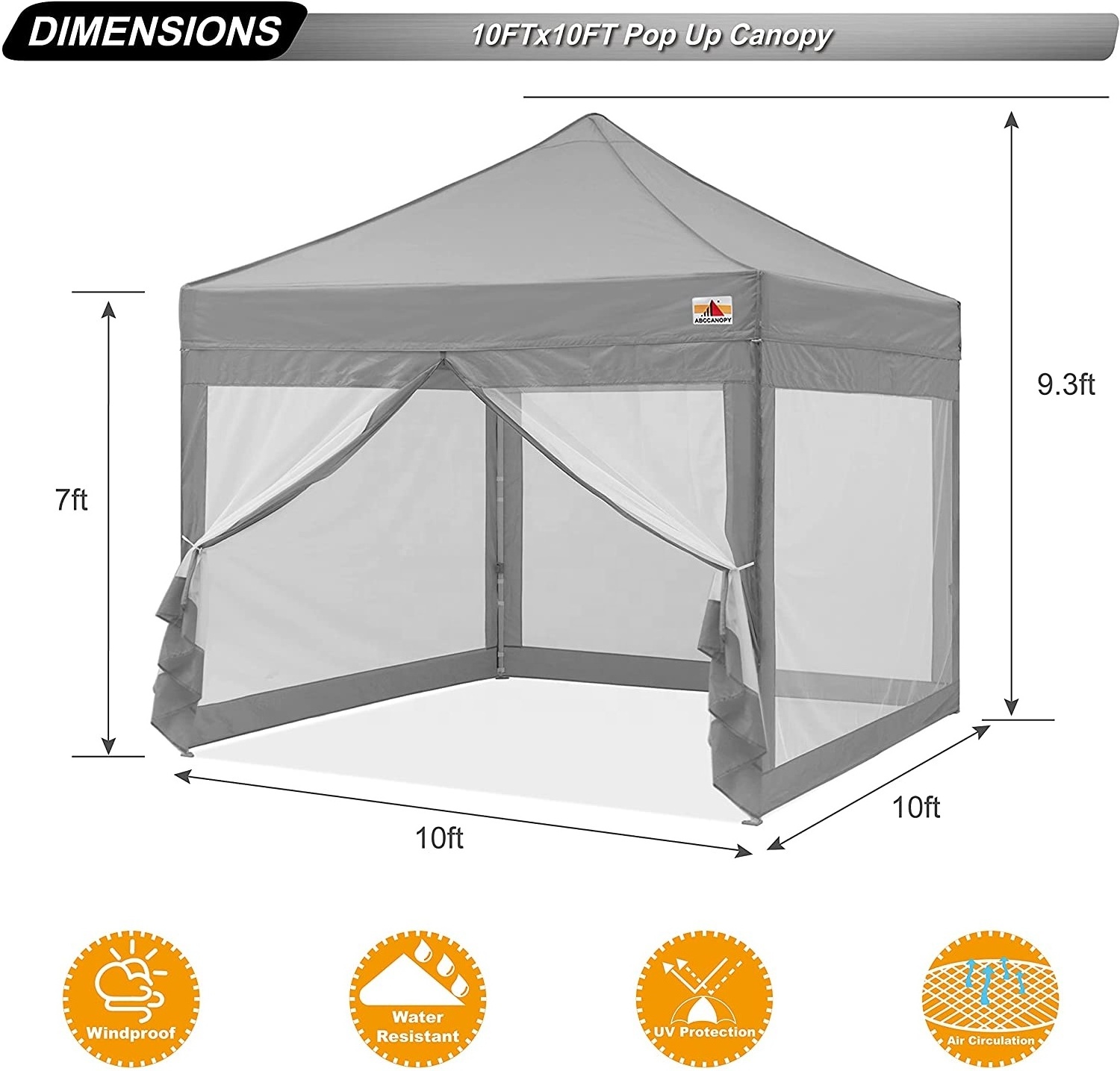 ABCCANOPY 10x10 Pop up Canopy Tent with Mesh Walls Camping Screen & Mesh House Commercial Tents