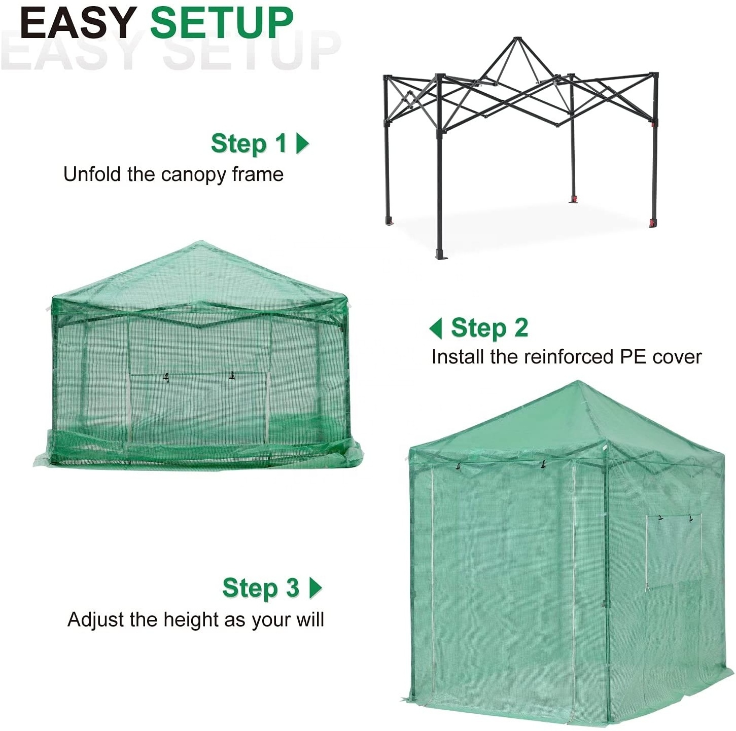 6'x4' 8'x6' 8'x8' Pop Up Greenhouse Walk-in Garden Greenhouse Foldable Gazebo for Indoor Outdoor with Roll Up Door and Window